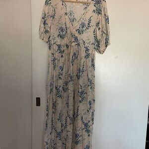 Pink and blue floral Christy Dawn dress with delicate puff sleeves